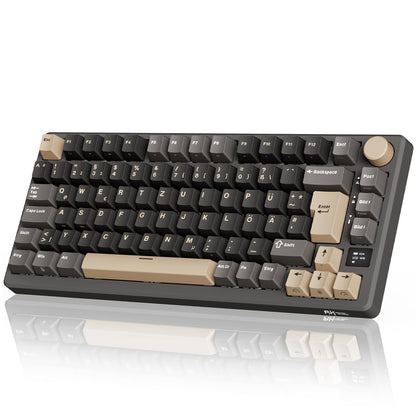 RK ROYAL KLUDGE M75 Gaming Keyboard Wireless, 75% Percent TKL Mechanical Keyboard, RGB, 2.4GHz Wireless/Bluetooth/USB-C, QWERTZ with OLED Smart Display and Button, Hot-Swappable Brown Switch, Grey