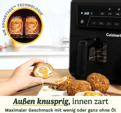 Friteuza cu aer cald cu 2 camere XXL, 10,4 L (5,2 L + 5,2 L), fara PFAS, neagra cu fereastra de vizualizare