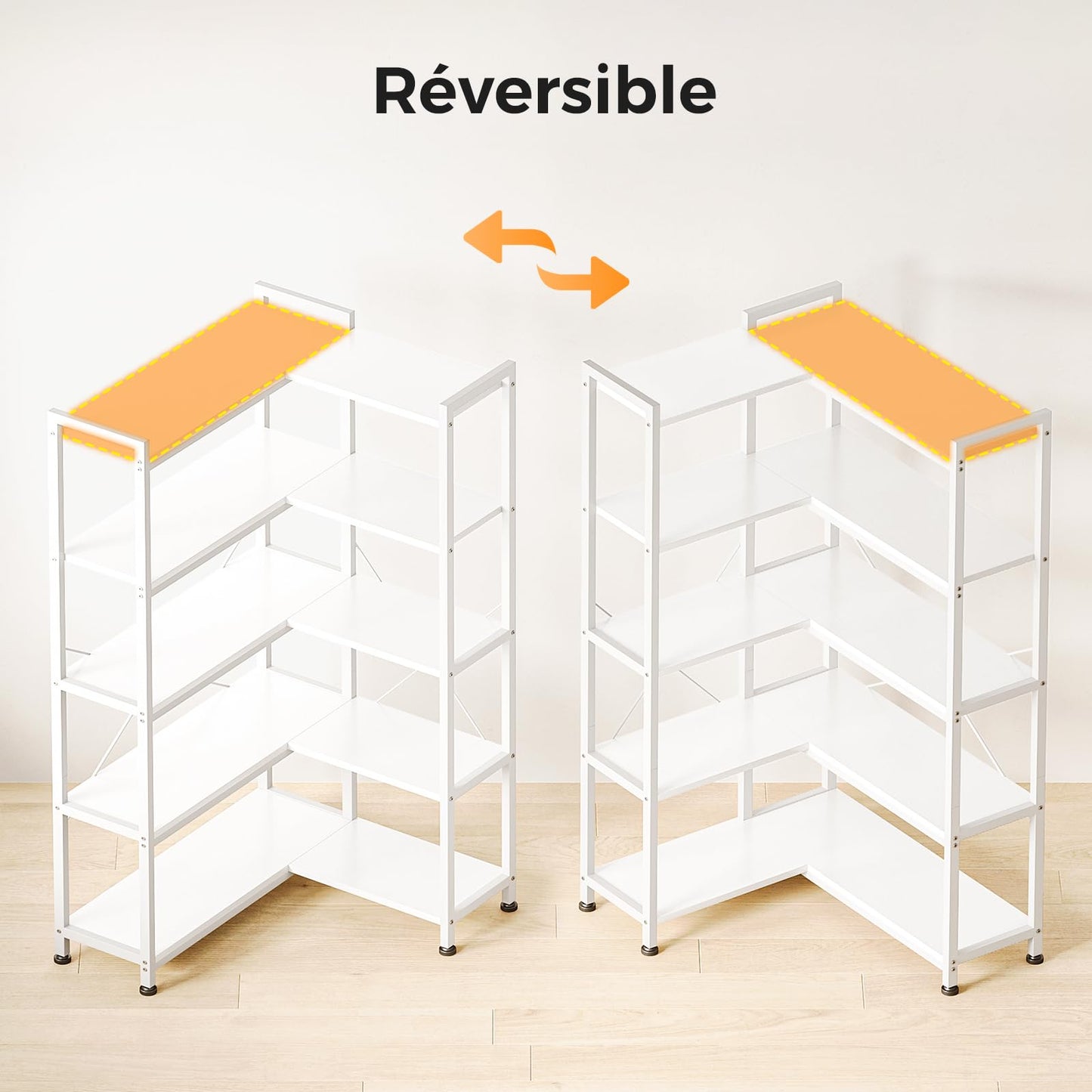 Biblioteca Coleshome 5-Tier L Shape Alb 72.8x65.3x145.5 cm