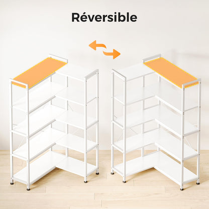 Biblioteca Coleshome 5-Tier L Shape Alb 72.8x65.3x145.5 cm
