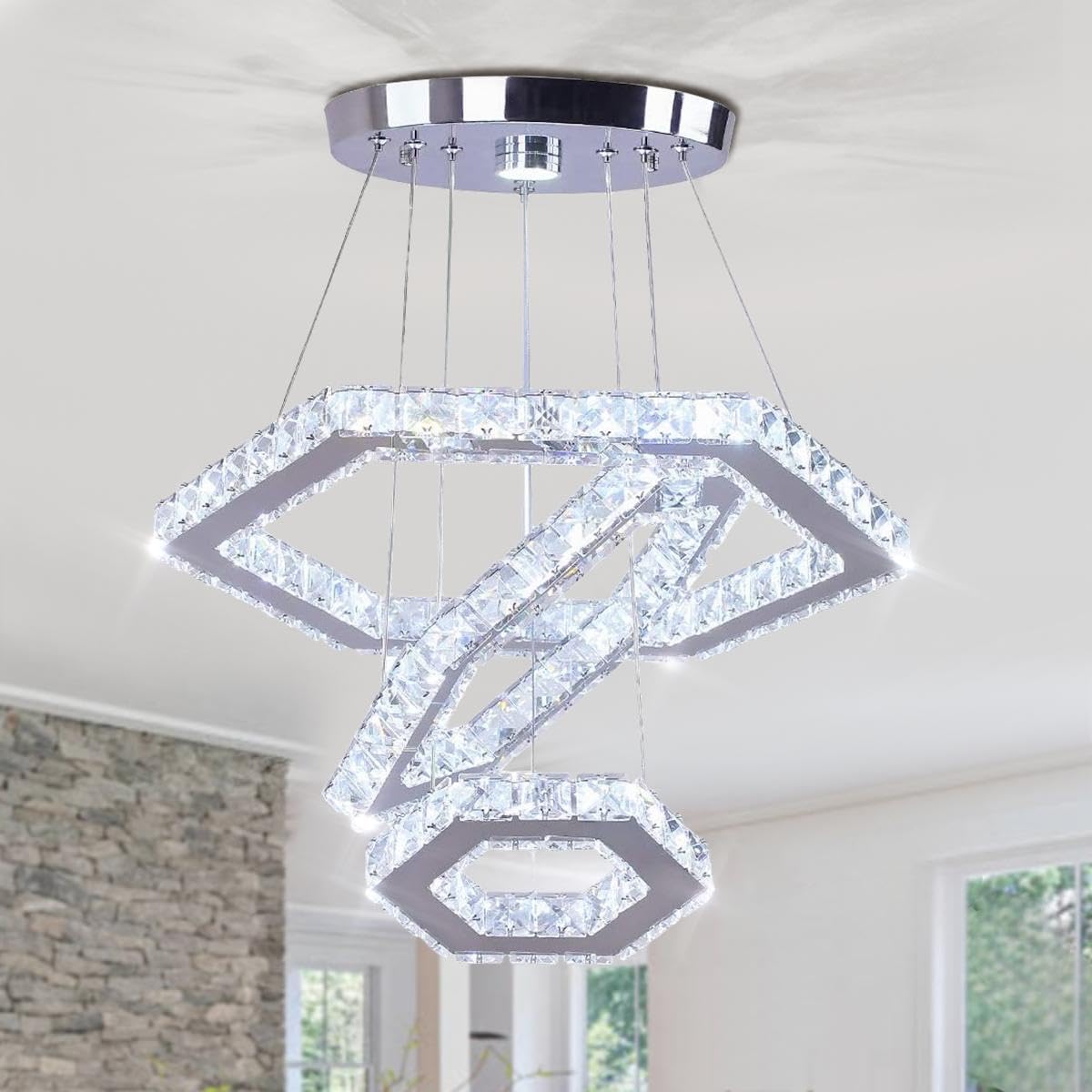 Lampa suspendata FRIXCHUR Crystal 3 inele LED 47W 6500K