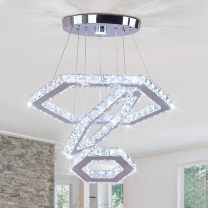 Lampa suspendata FRIXCHUR Crystal 3 inele LED 47W 6500K