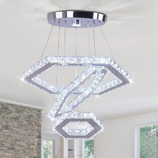 Lampa suspendata FRIXCHUR Crystal 3 inele LED 47W 6500K