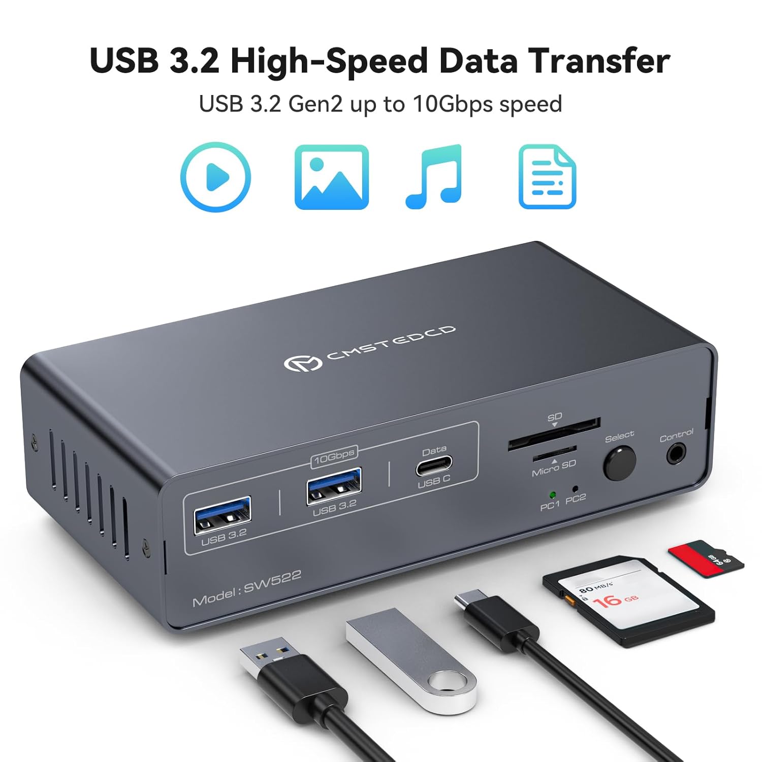 KVM Switch 2 Monitors 2 Computers USB C Docking Station with 4K60Hz HDMI and 4K120Hz DP KVM Switch Dual Monitor 10Gbps USBC+USBA 3.2 Date 5Gbps USB3.0 Date and SD/microSD Card Slots for Laptop&Desktop