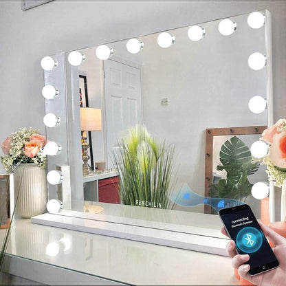 Oglinda cosmetica FENCHILIN Bluetooth 10x 18 LED USB 80x58 cm