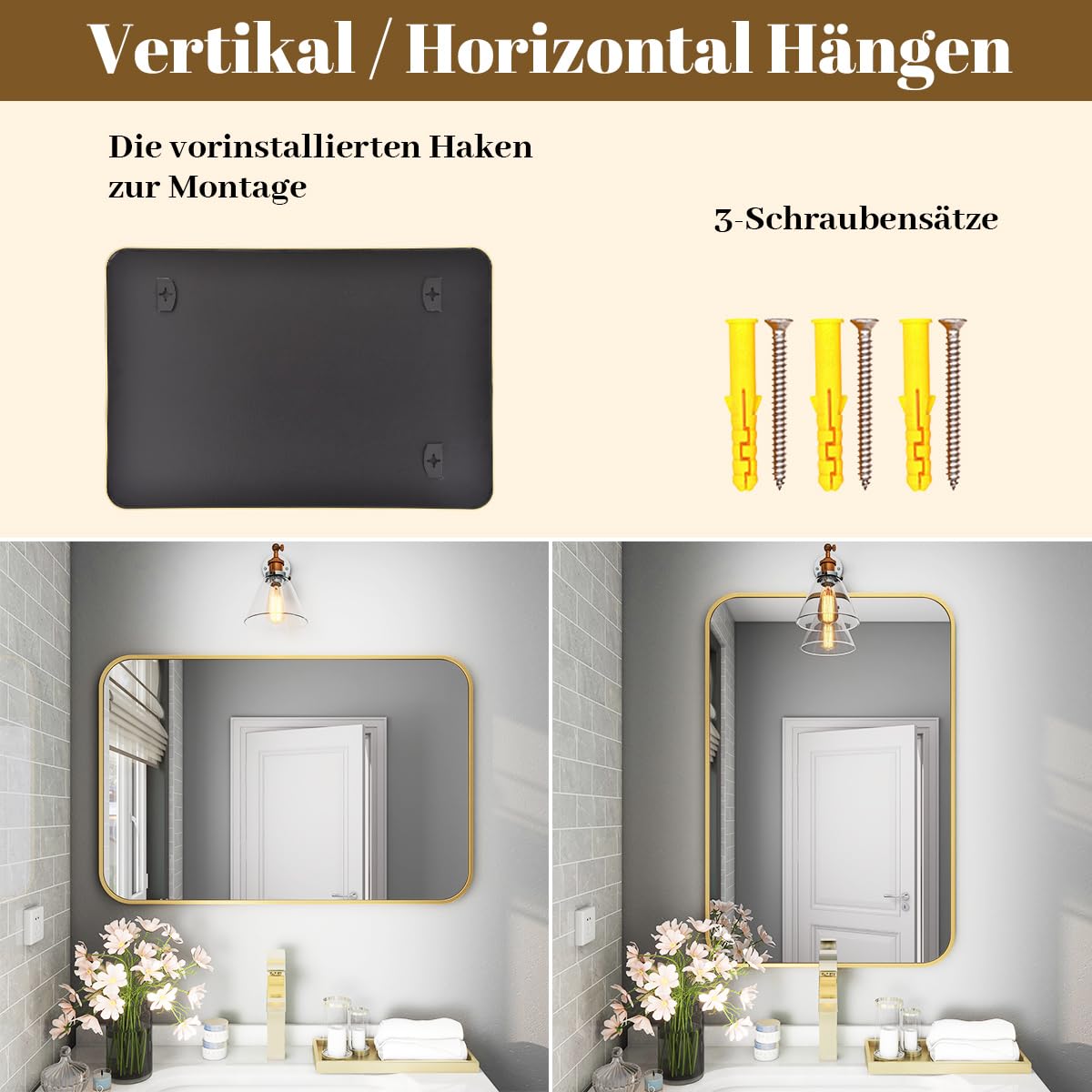 Oglinda Koonmi Gold 120x90 cm Nano Glass Cadru Aluminiu