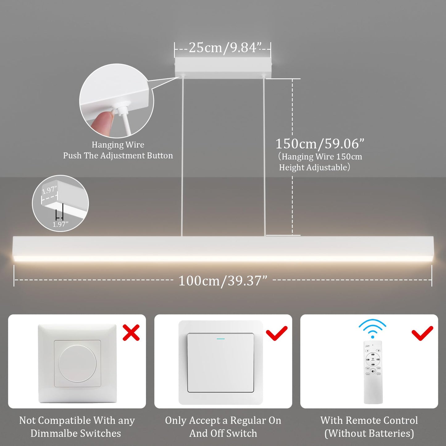 Pendul Klighten LED 100 36W 3000K-6000K cu telecomanda