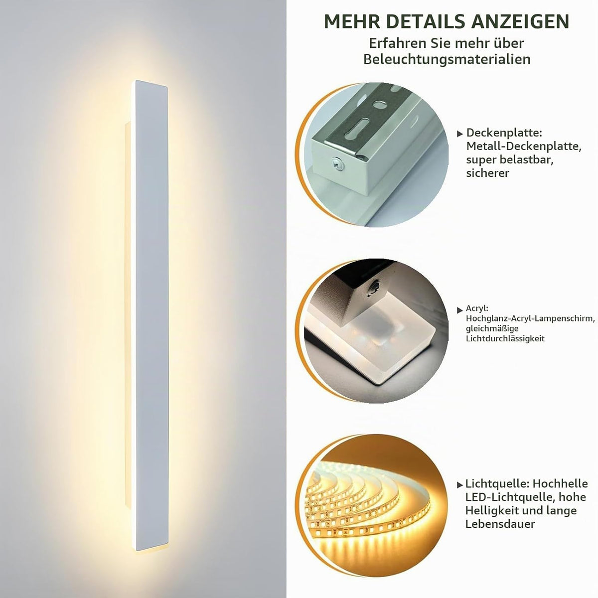 Aplica LED de interior ZTWLEED, 80 cm, 28 W, alba
