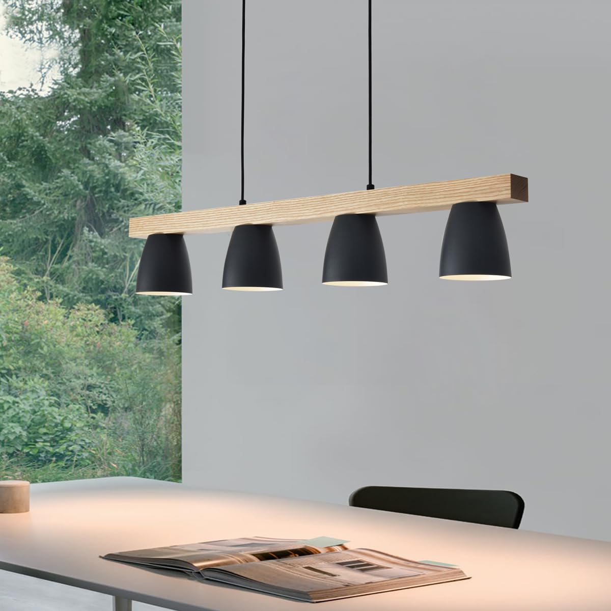Pendul Vintage 4 lumini E27 92 cm lemn si metal negru