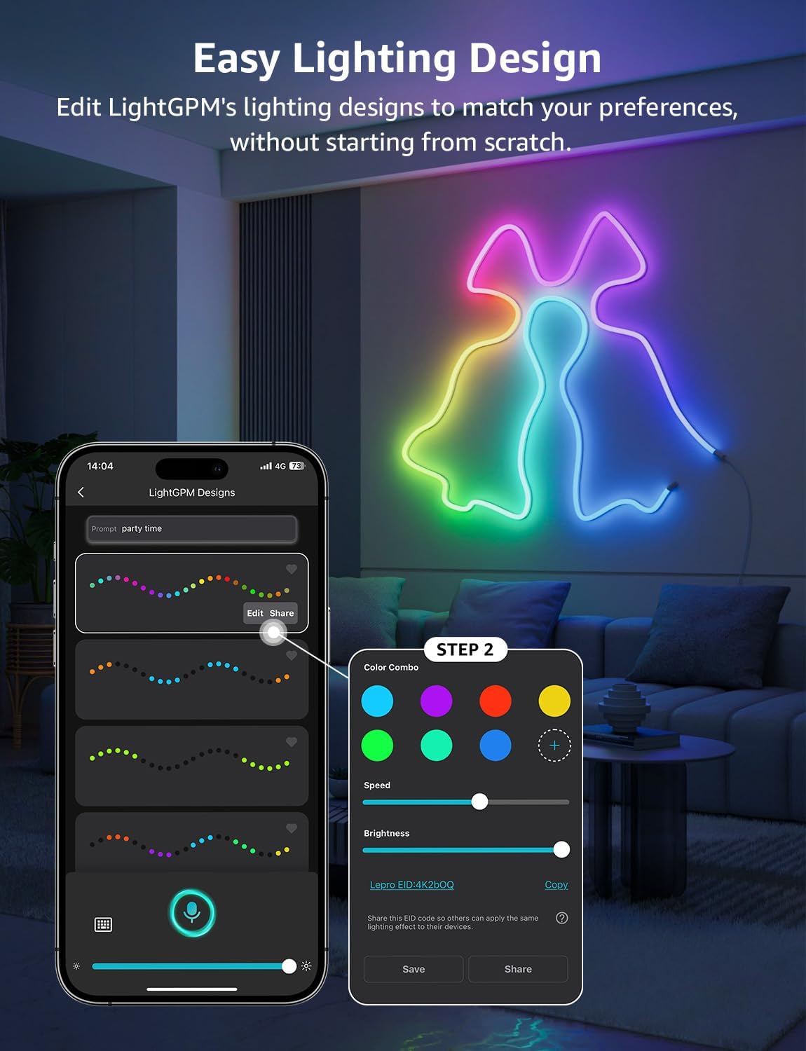 Lepro N1 AI Smart Rainbow Neon Light Strip 10M, 96 LEDs/M, Works with Alexa and Google Home, Music Sync, AI Lighting Design Assistant, IP65 LED Rope Light, MagicColor LED Lights, App & Voice Control