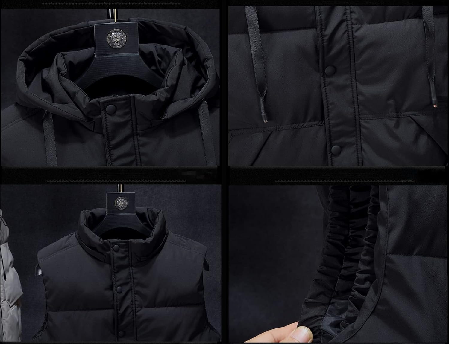 Icegrey Men's Down Vest with Hood Sleeveless Lightweight Body Warmer Quilted Vest Warm Gilet Stand-Up Collar, Black 2