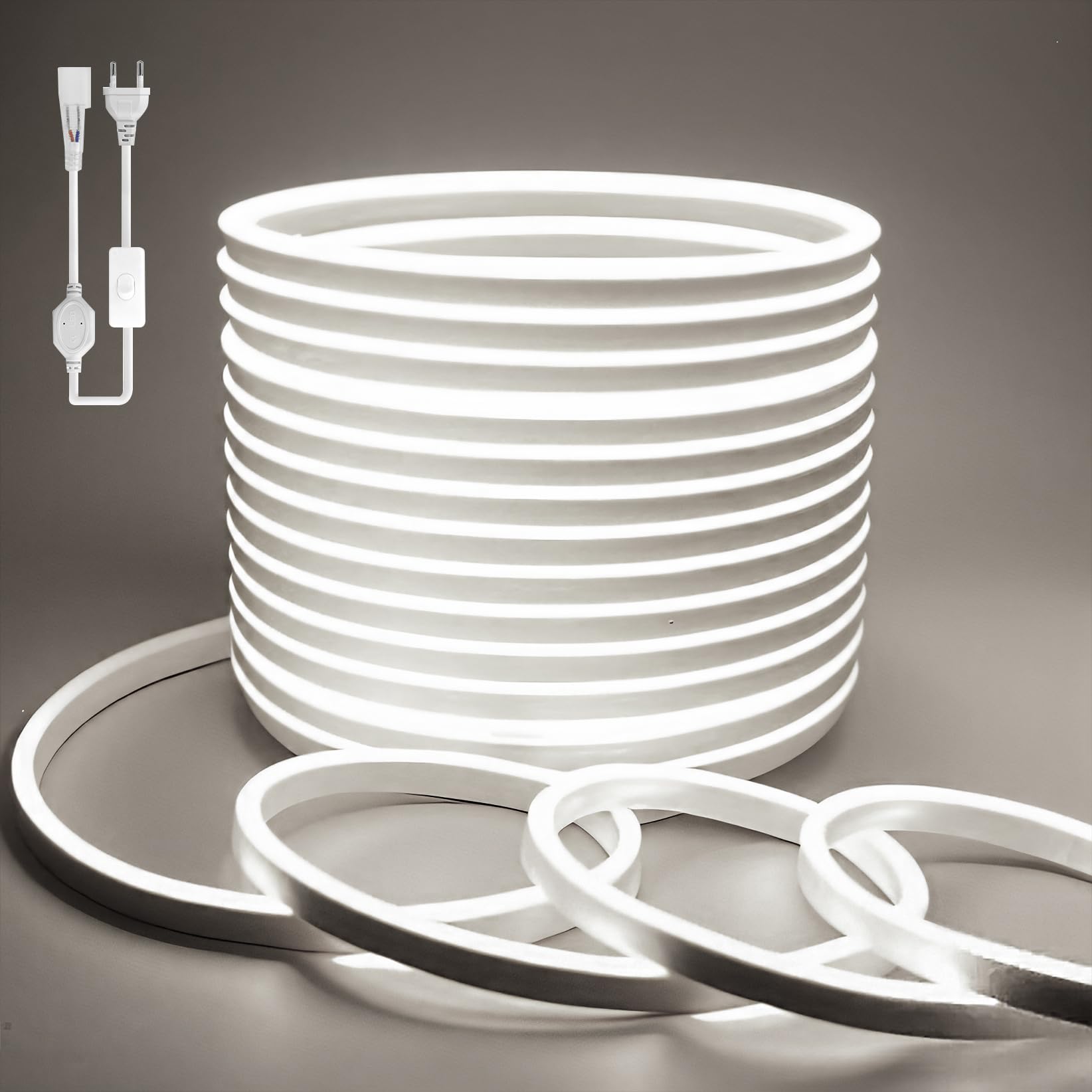 BAGZY Neon LED Strip, 15 m, Outdoors, Waterproof, 230 V, 120 LED/m, Flexible, DIY, for Indoors, Christmas Party, Outdoor Use, with Power Supply and Controller (Natural White)