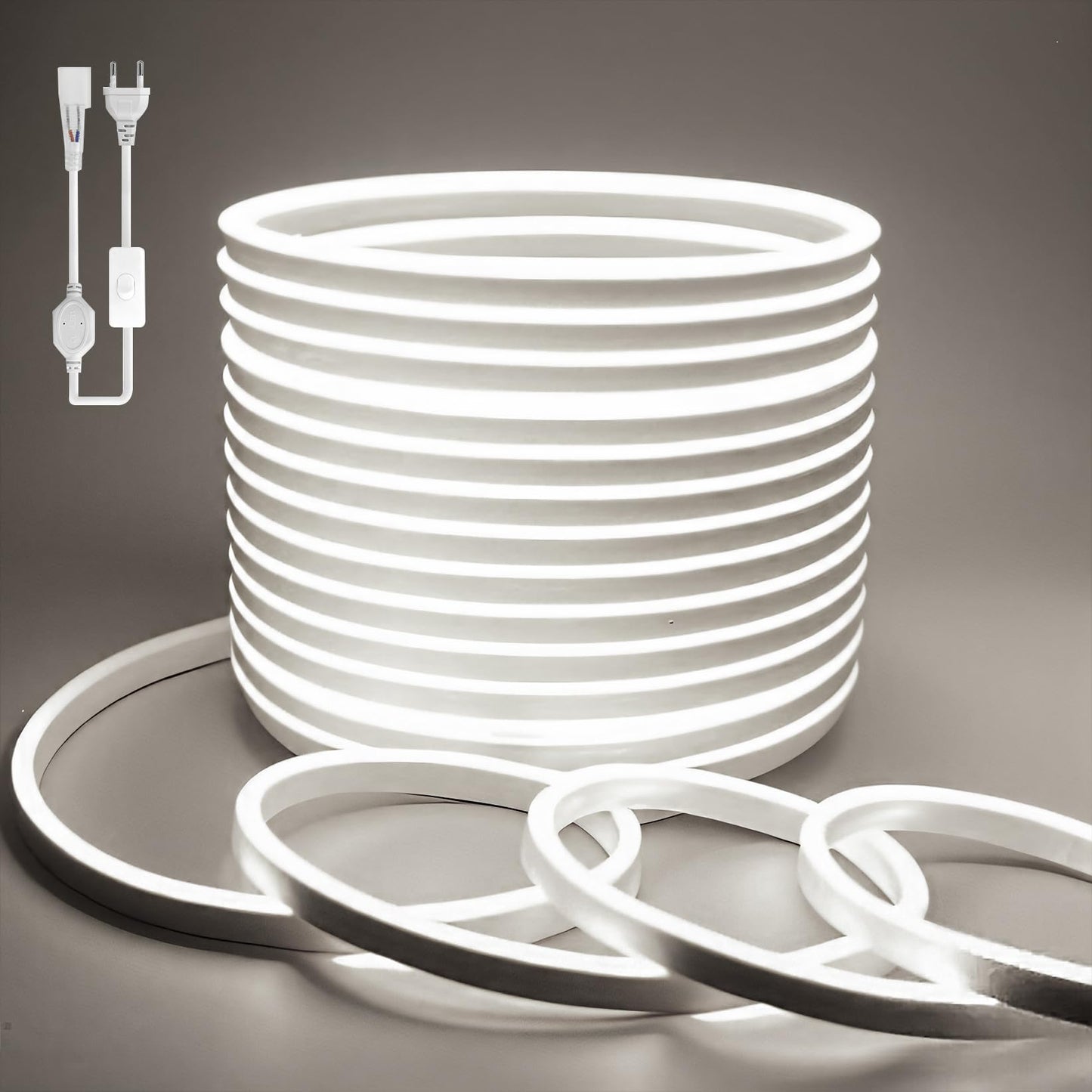BAGZY Neon LED Strip, 15 m, Outdoors, Waterproof, 230 V, 120 LED/m, Flexible, DIY, for Indoors, Christmas Party, Outdoor Use, with Power Supply and Controller (Natural White)