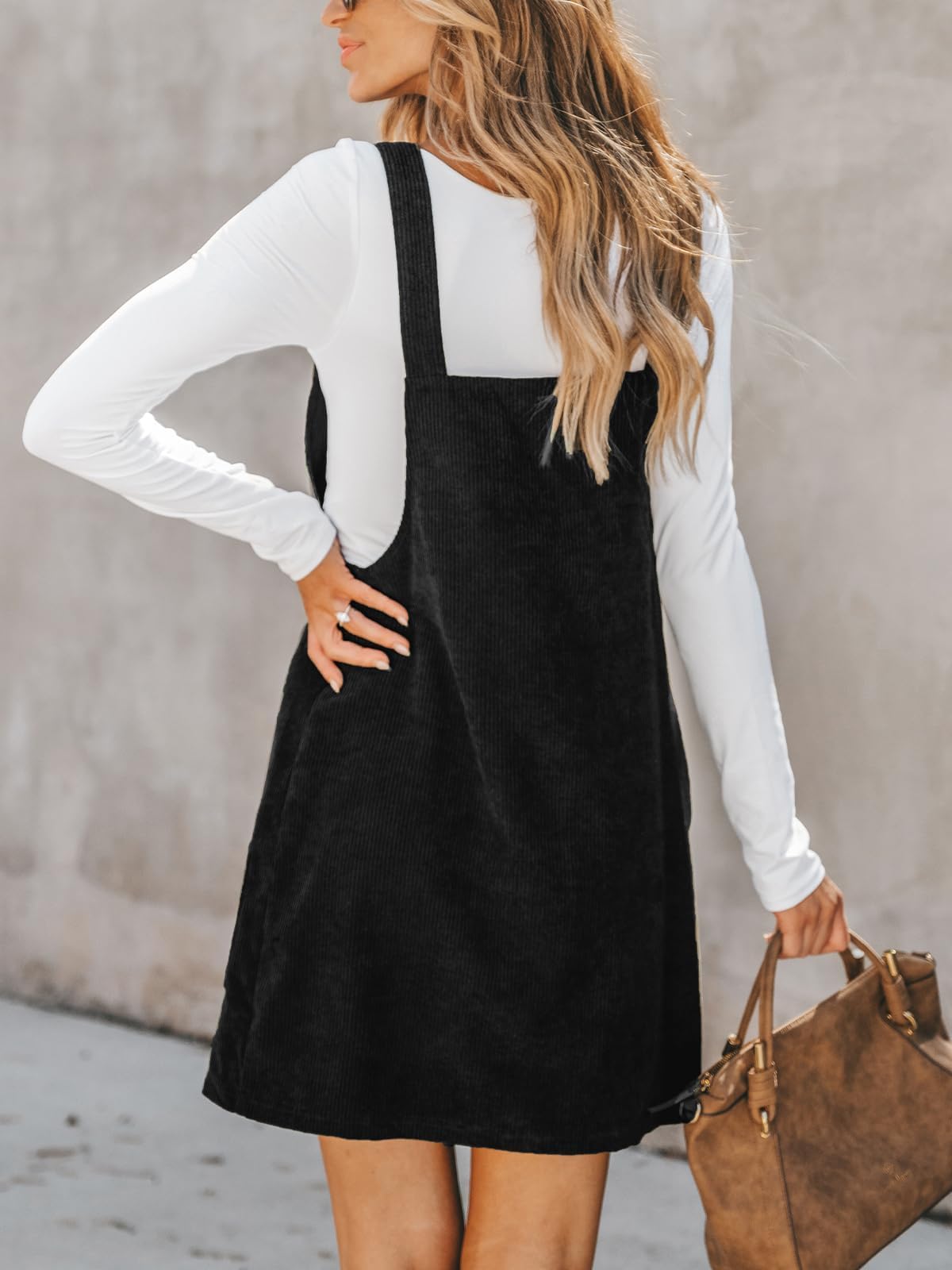 Rochie CUPSHE XXL - Corduroy Mini Casual cu Buzunar si Bretele Largi