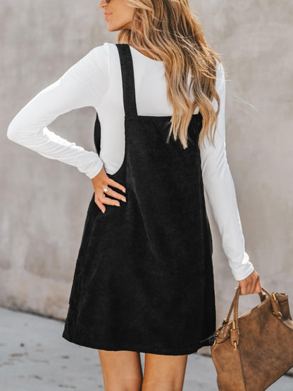 Rochie CUPSHE XXL - Corduroy Mini Casual cu Buzunar si Bretele Largi