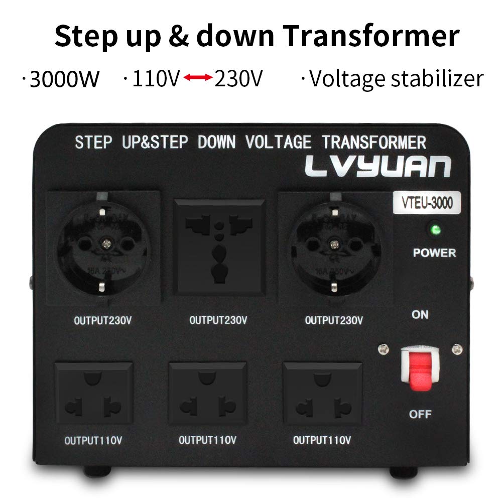 Cantonape Voltage Converter 3000W, 5A, 220V-240V/110V-120V, 3000W, Automatic Voltage Stabiliser
