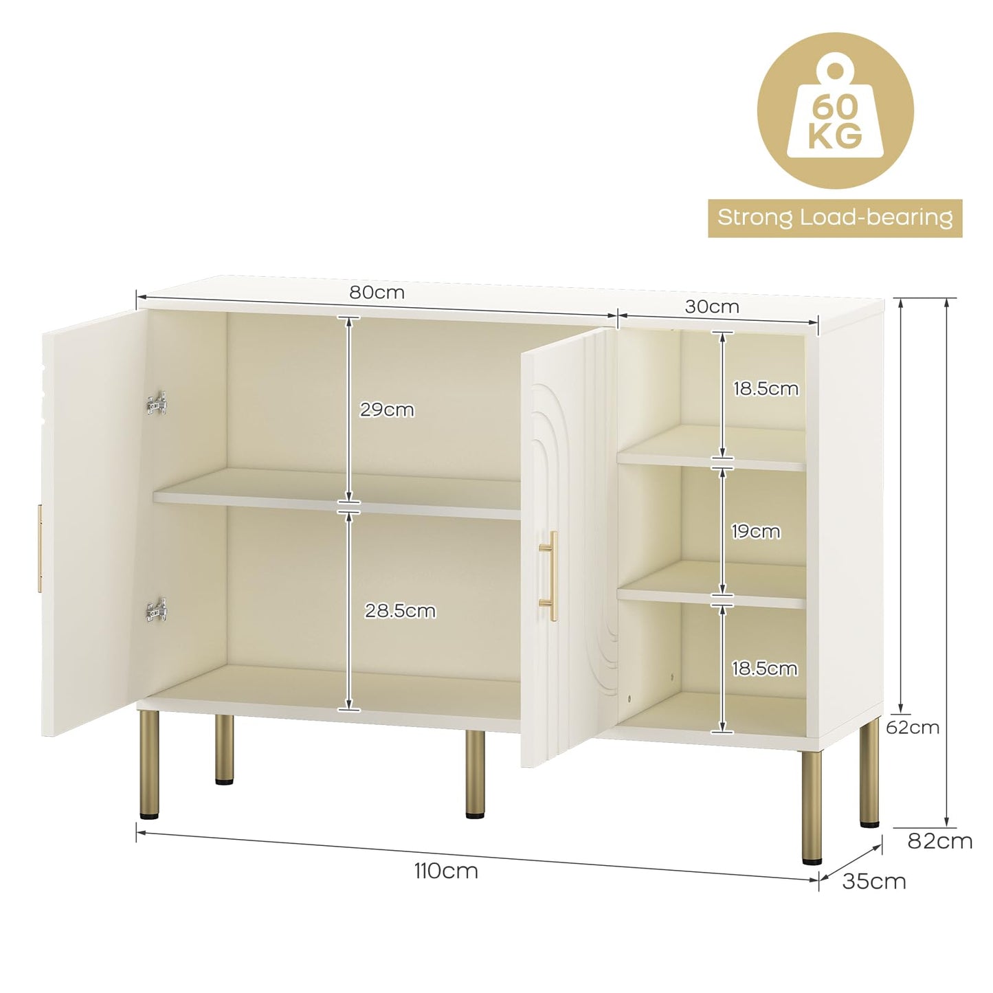 Comoda DAWNYIELD cu 2 usi si 3 rafturi, 110x35x82 cm