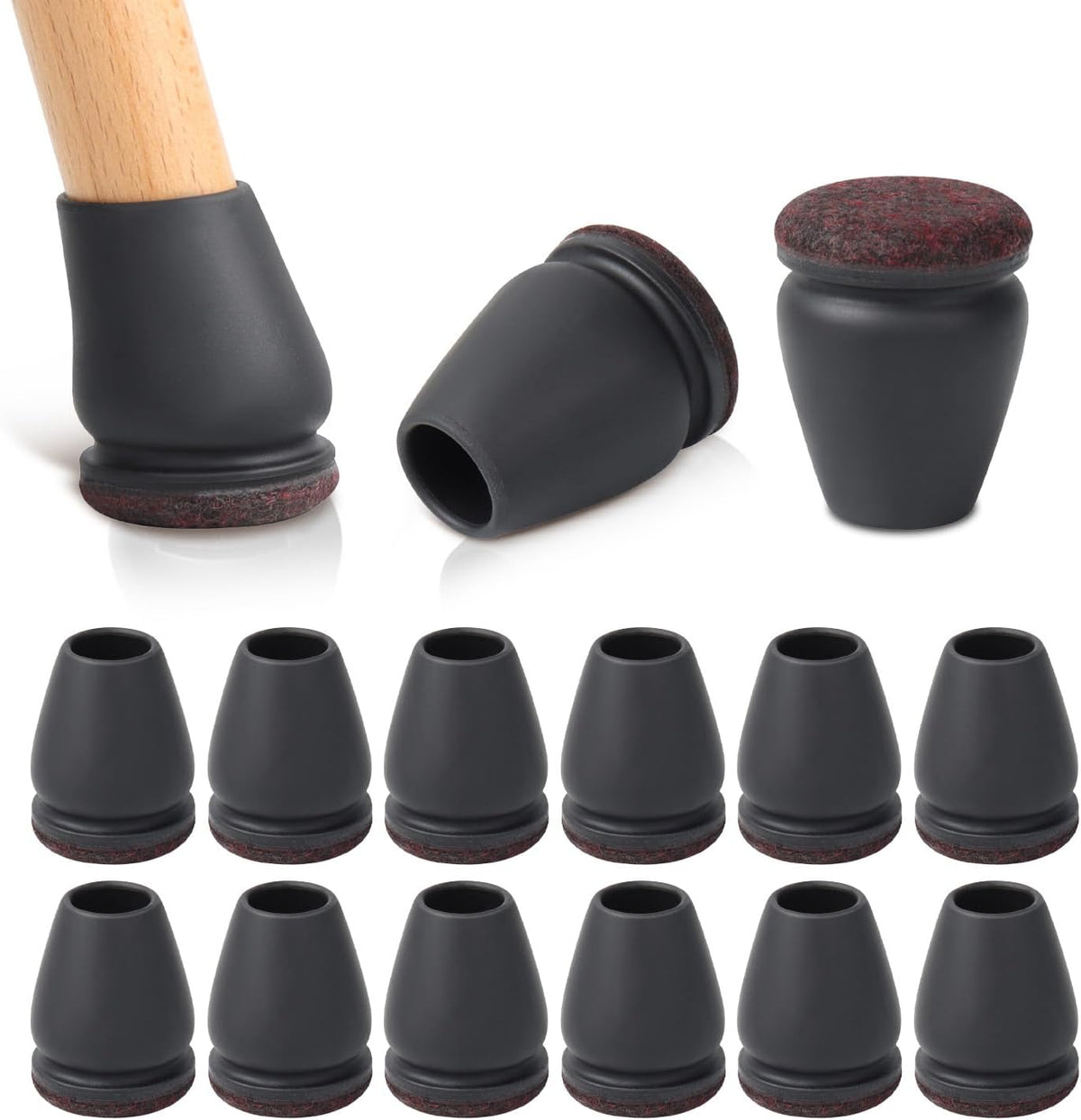 Capace de protectie RCHYFEED pentru picioare rotunde de scaun, 16-19 mm, negre, set 24