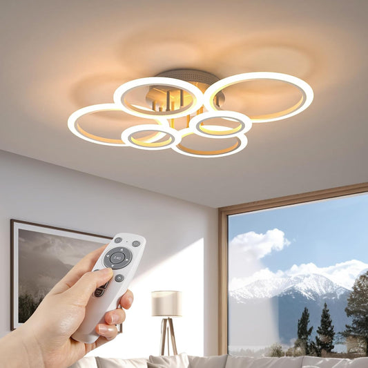 RUYI Ceiling Lights,Modern LED Arylic 6 Ring 72W 6400LM Flush Chandeliers Lamp with Remote Control,for Living Room,Bedroom,Bathroom,Dimmable 2800-7000K