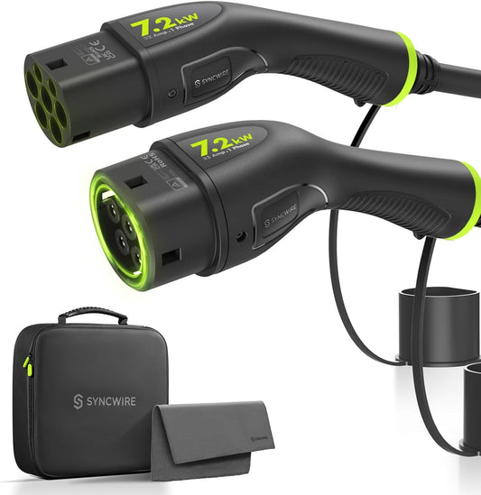 SYNCWIRE Typ 2 Ladekabel 7.2kW 8m 32A 1 Phasig, Mode 3 EV Ladekabel Typ 2 auf Typ 2 für EV & PHEV für Model S/X/Y/3, ID.3, ID.4, ID.5, E-Tron, e-208, I4, IX1, Kona, XC40, ENYAQ, Zoe usw