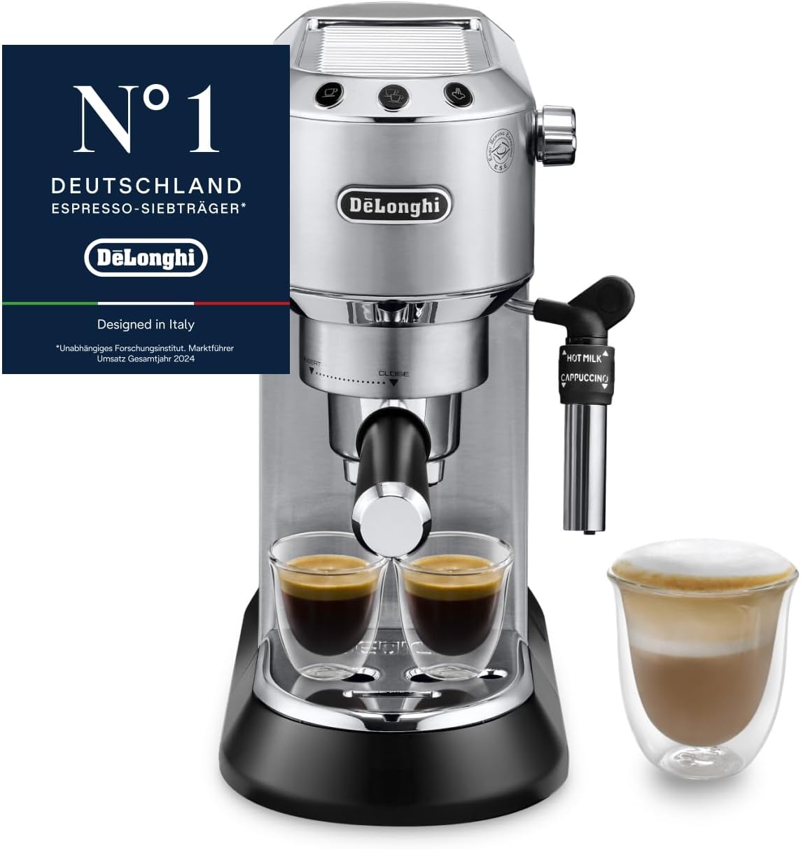 Espressor De'Longhi Dedica Style cu spumare manuala a laptelui, metal