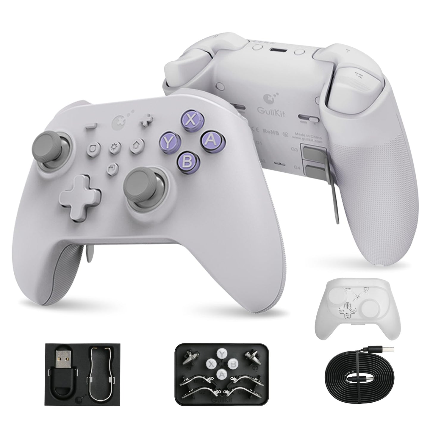 [No Drift] GuliKit KK3 Max Bluetooth Controller, Kingkong 3 Max Wireless Controller for Switch/Switch OLED, Hall Effect Joystick/Triggers, Maglev/Rotor/HD Vibration, Hyperlink Adapter (White)