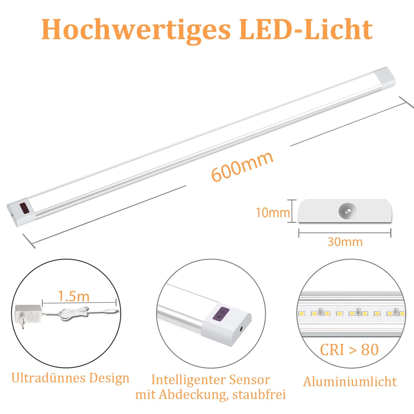 Banda LED WOBANE 60 cm cu senzor fara contact, 5 culori