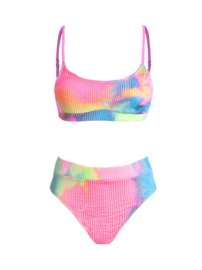Costum de baie – L Candy Rainbow CUPSHE Bikini Set Talie inalta Texturat