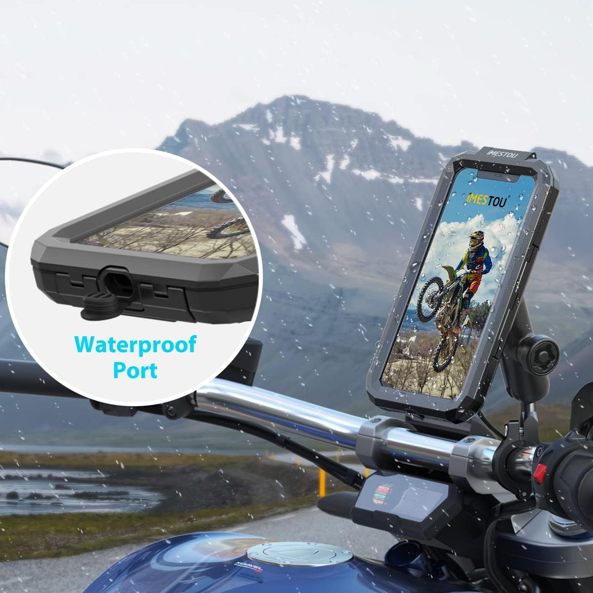 iMESTOU Waterproof IP67 Motorcycle Phone Mount, Bike Mount with 1" Dual Ball Base Arms (S- for 3.5-6.1" Phones)