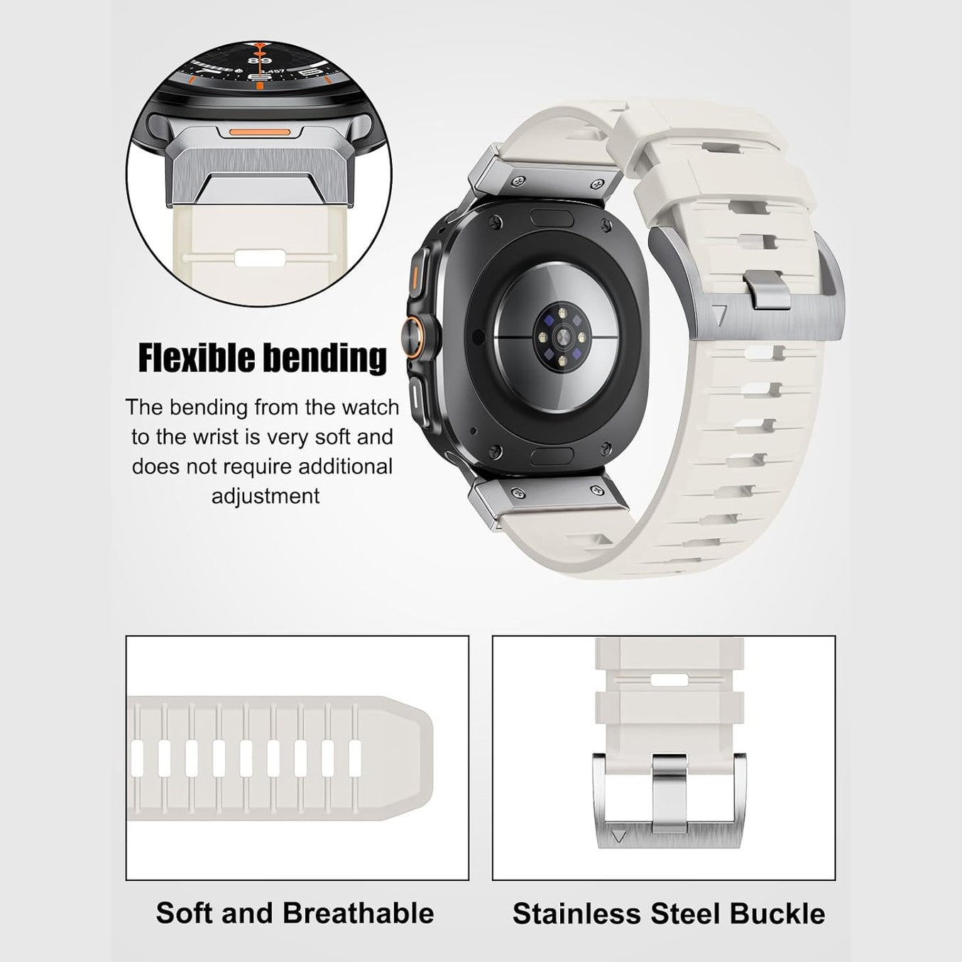Shesyuki Strap Compatible with Galaxy Watch Ultra 47mm (2024),Waterproof Breathable Replaceable Silicone Strap with Stainless Steel Connector