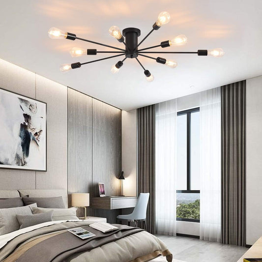 JIINOO Semi Flush Chandelier Ceiling Light, 10 Light E27 Modern Black Chandelier Ceiling Lamp Industrial Ceiling Light Pendant Light for Kitchen Dining Room Living Room Bedroom