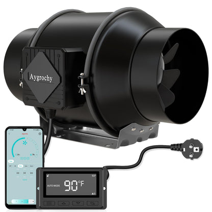 Aygrochy 100 mm Intelligent Duct Fan with Temperature and Humidity Control, Extractor Fan for Boosters, Grow Tents, Ventilation and Tente de Culture Hydroponique