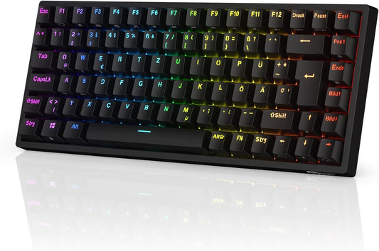RK ROYAL KLUDGE RK84-DE 75% Gaming Keyboard, Compact 85 Key Keyboard, Mechanical Bluetooth Keyboard, Brown Switch, RGB Backlit for Mac and Windows, Black
