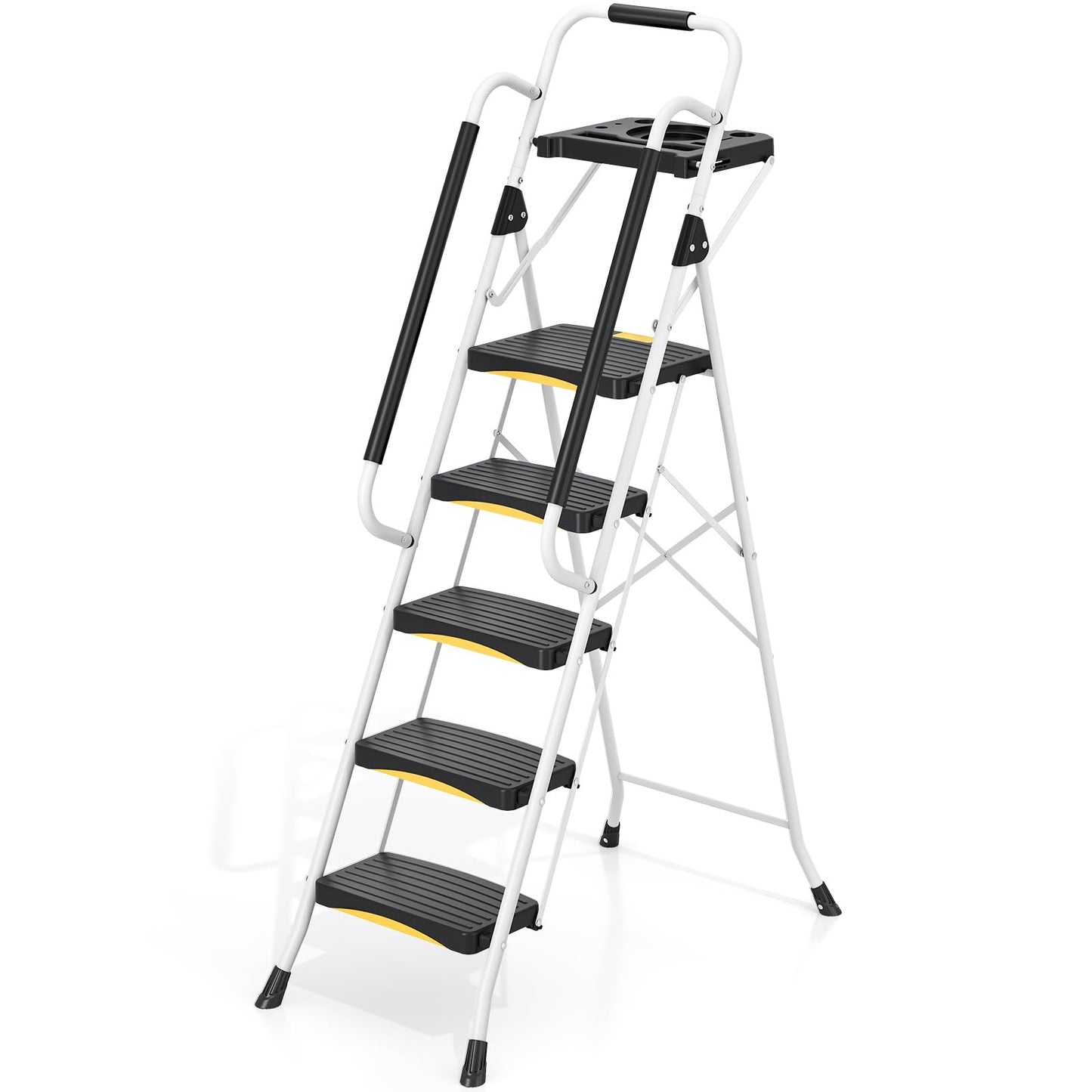 Scara plianta Urackify 4 trepte anti-alunecare 150 kg alba