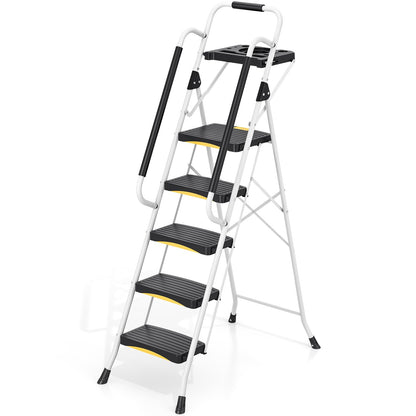 Scara plianta Urackify 4 trepte anti-alunecare 150 kg alba