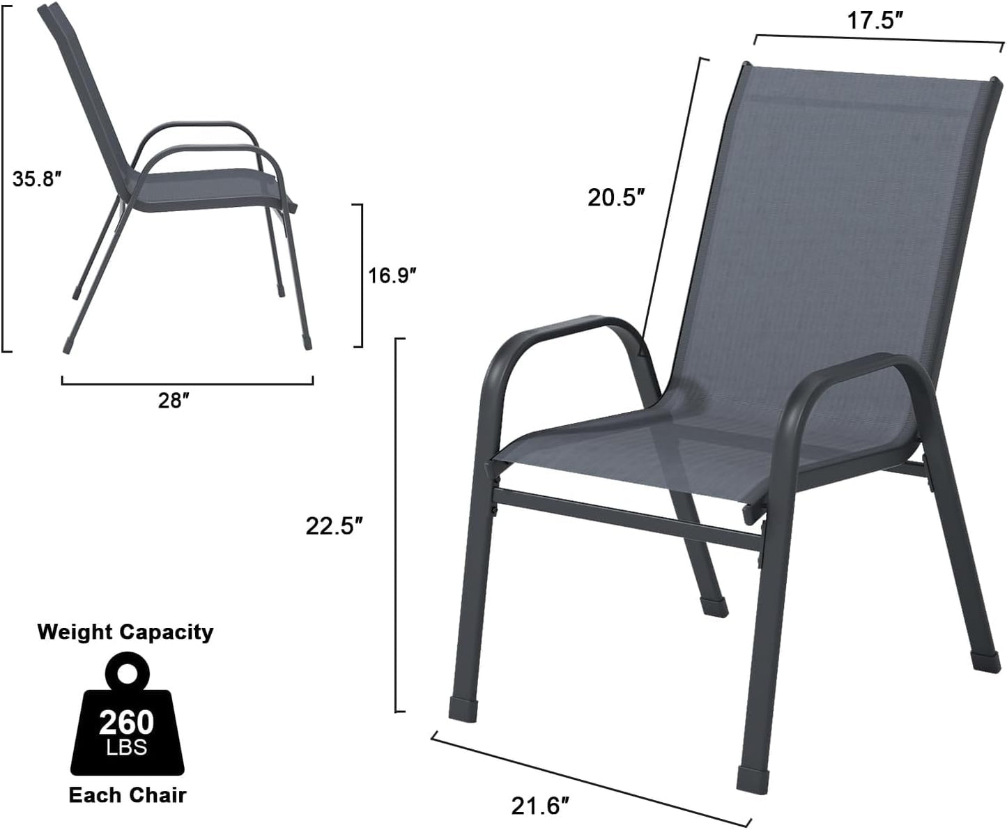 Scaune exterior XIELOUS PATIODC004 metal gri stackabile set 4