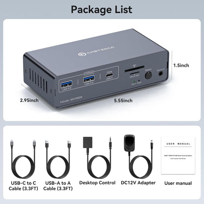 KVM Switch 2 Monitors 2 Computers USB C Docking Station with 4K60Hz HDMI and 4K120Hz DP KVM Switch Dual Monitor 10Gbps USBC+USBA 3.2 Date 5Gbps USB3.0 Date and SD/microSD Card Slots for Laptop&Desktop