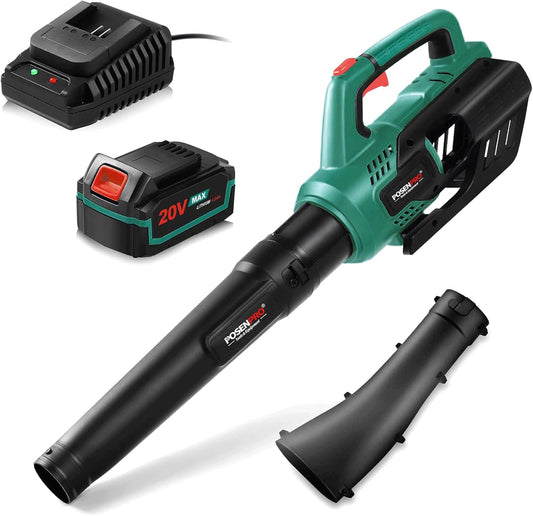 POSENPRO Battery Leaf Blower 20 V, Leaf Blower Battery 155 km/h 480 m³/h, Max 23000 RPM, Battery Blower Leaf Blower 2-Speed, Leaf Blower with 4000 mAh Battery and Charger, for Garden, Lawn Care, Snow