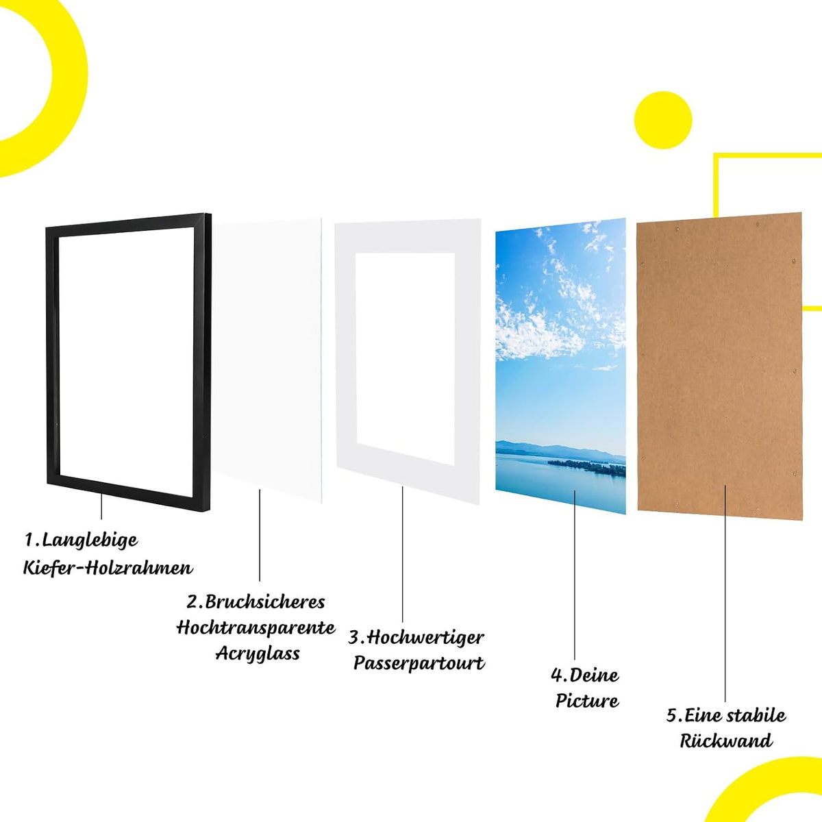 Rama foto kollyseek din lemn masiv cu passepartout, 50 x 70 cm, neagra
