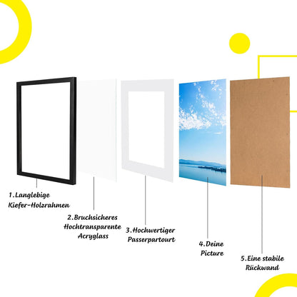 Rama foto kollyseek din lemn masiv cu passepartout, 50 x 70 cm, neagra