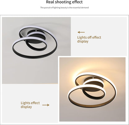 Comely Ceiling Light LED, 36 W Creative Spiral Design Ceiling Light Black Bedroom Lamp, Modern Ceiling Light LED Warm White 3000 K for Living Room, Dining Room, Kitchen, Hallway