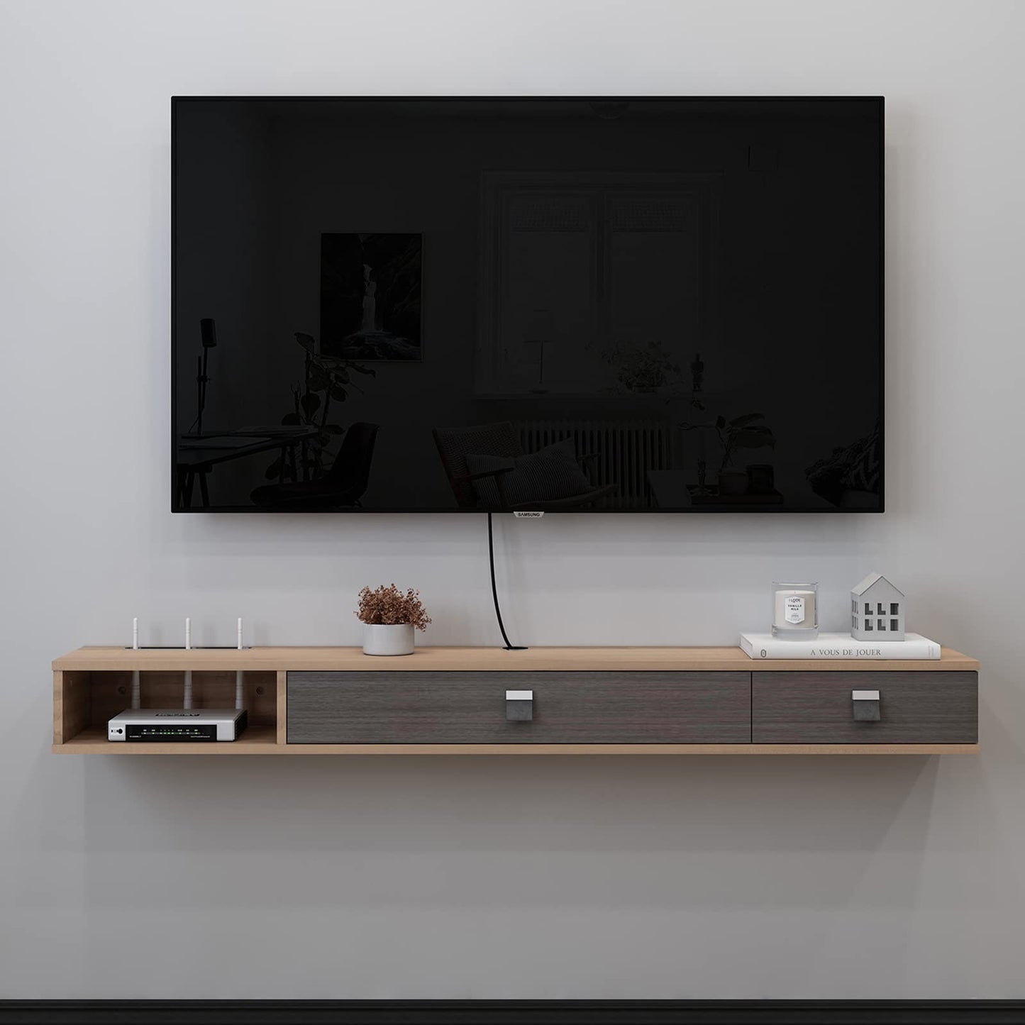 Comoda TV Suspendata din lemn 180 cm Maro Inchis - Raft Flotant Perete