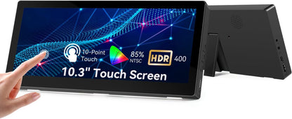 10.3 Inch Small Touchscreen Monitor, 400CD/m², VESA, IPS Stretched Mini Travel Touch Display, 1920 x 720 HDMI USBC, Portable Touchscreen for Laptop Computer Windows AIDA64 GPU CPU RAM Monitoring