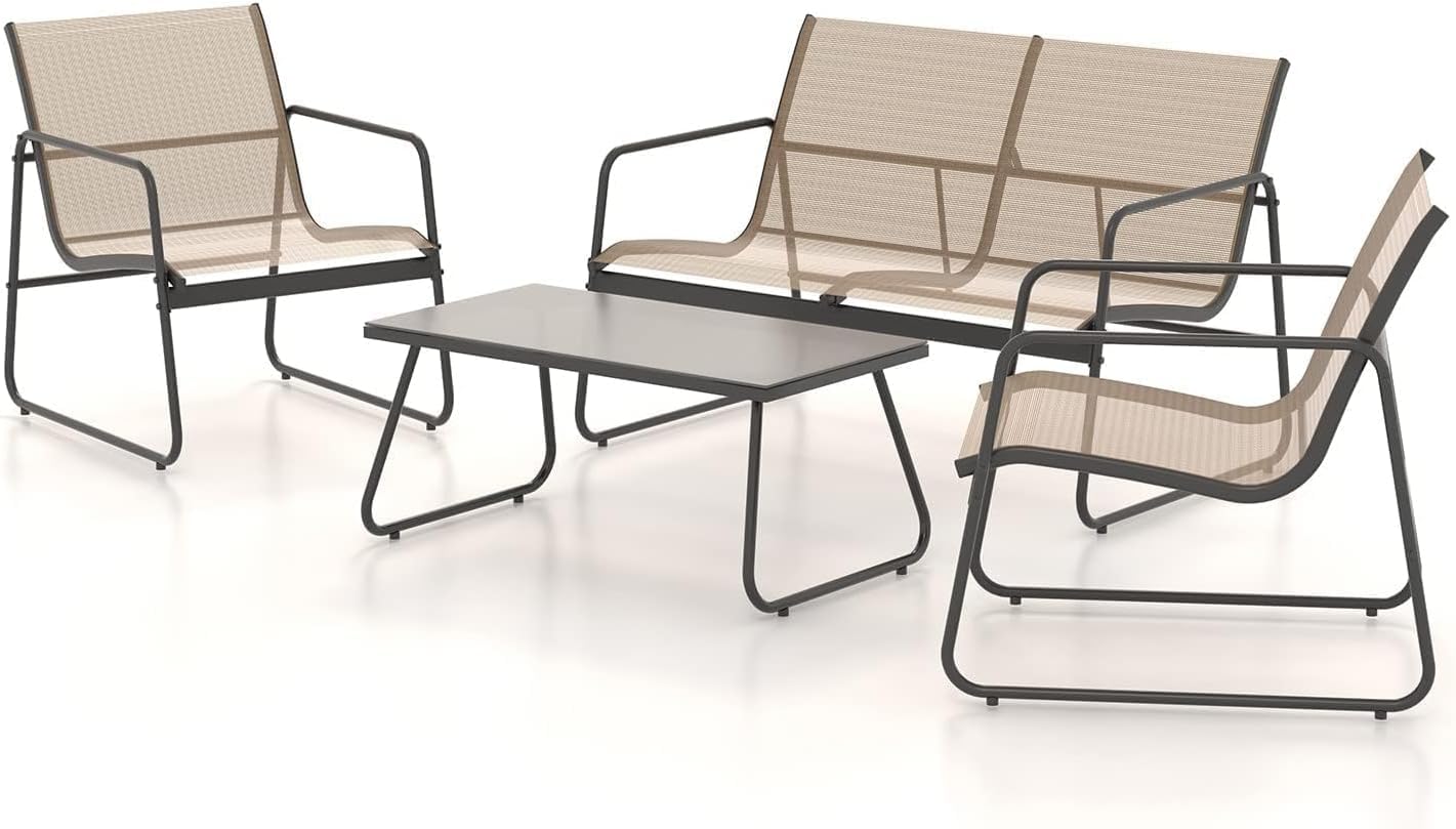 Set mobilier gradina Grand patio 4 piese, cadru otel, bej