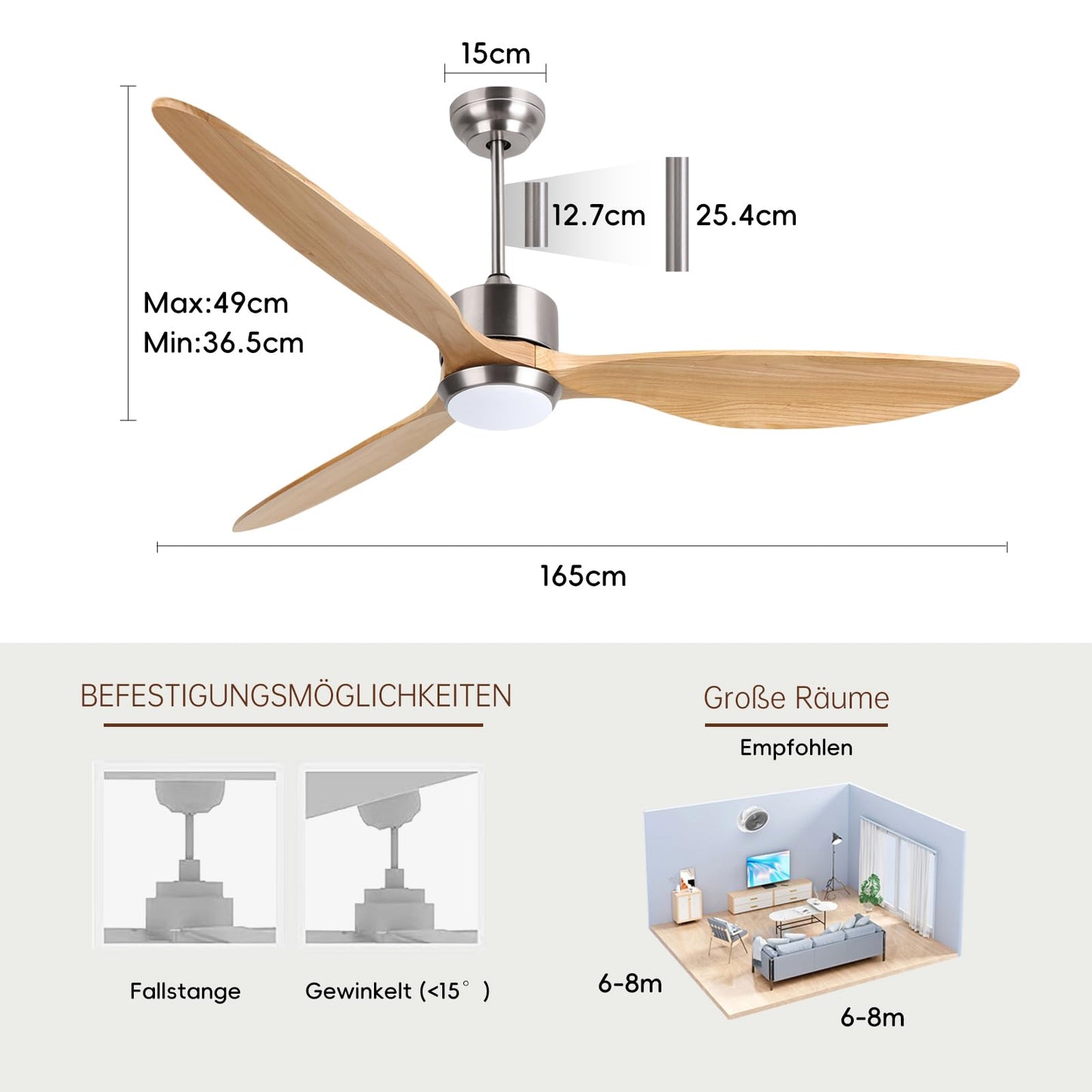 Ventilator tavan Ovlaim 165 cm Wi-Fi LED 6 viteze motor DC silentios