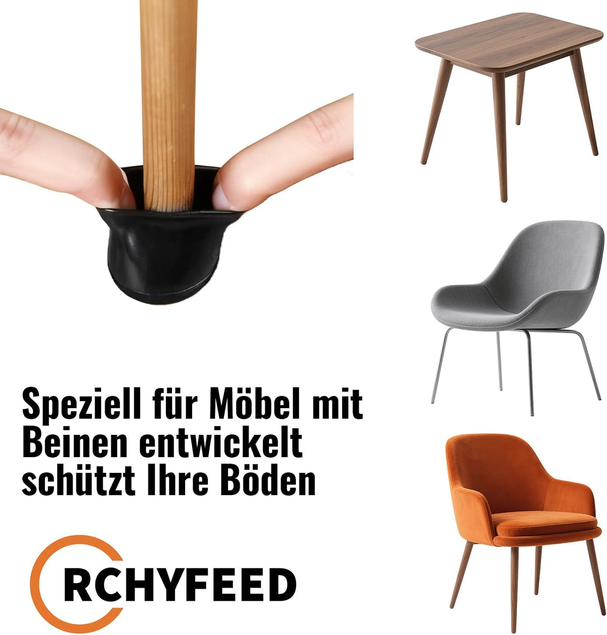 Set 24 capace RCHYFEED din silicon cu fetru pentru picioare de scaun inclinate 15-25°, marimea S 15-19 mm, negre
