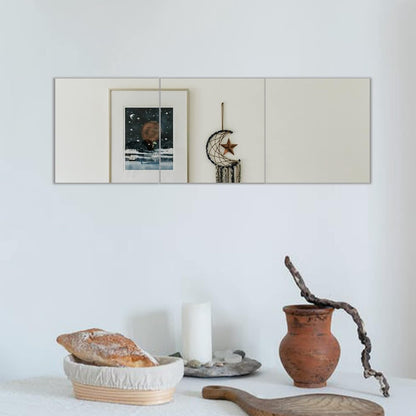 Muzilife Glass Mirror Tiles, 3 Pieces, 40 x 40 cm, DIY Wall Mirror with 4 Adhesive Mats, HD Mirror Set in Kitchen, Living Room and Bathroom
