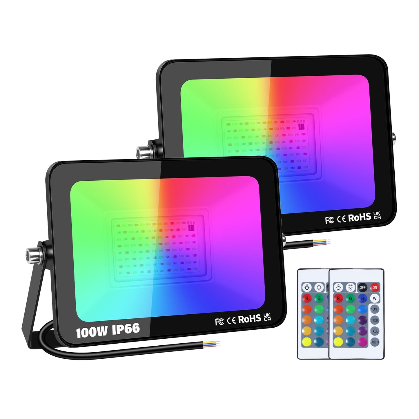Proiectoare LED RGB 100W exterior 2 pack RIGIDON + telecomanda IP66