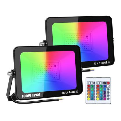 Proiectoare LED RGB 100W exterior 2 pack RIGIDON + telecomanda IP66