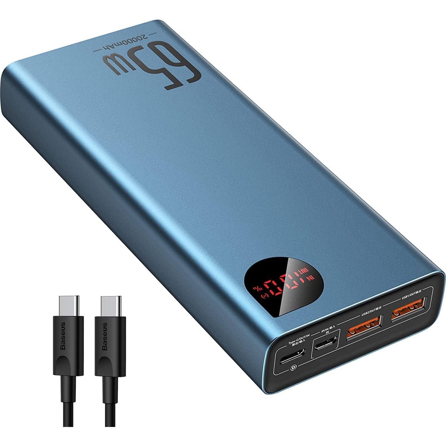 Baseus Power Bank, 20000mAh 65W Metal Laptop Portable Charger, 4-Port USB C Battery Pack, PD3.0 Fast Charging Battery Bank for MacBook Dell XPS IPad iPhone 15/14/13/12 Pro Samsung S23 S22 Steam Deck